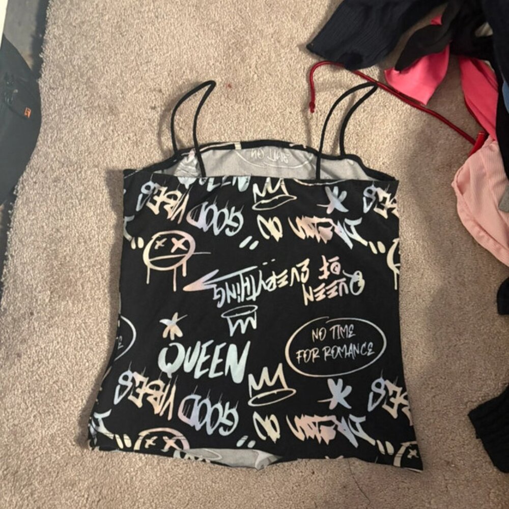 Graffiti Print Spaghetti Strap Crop Top - Bold & Trendy